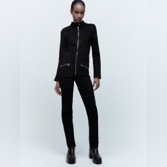 Zara Black Jumpsuit Zippers New - Picture 7 of 11